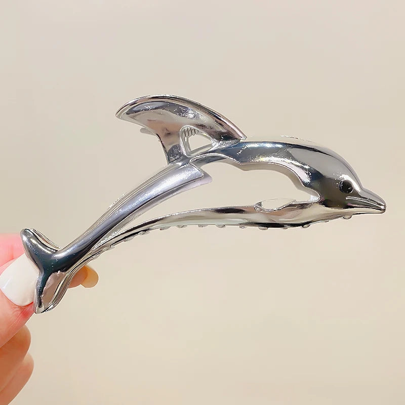 New Women Elegant Gold Silver Dolphin Shape Metal Hair Claw Lady Solid Color Hair Clip Headband Hairpin Fashion Hair Accessories