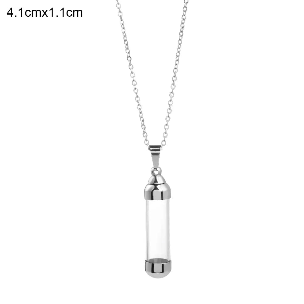 Clear Glass Vial Necklace Openable Screw Cap for Ash Sand Steel Chain Wishing Bottle Pendant Perfume Jars Necklace Lucky Charm