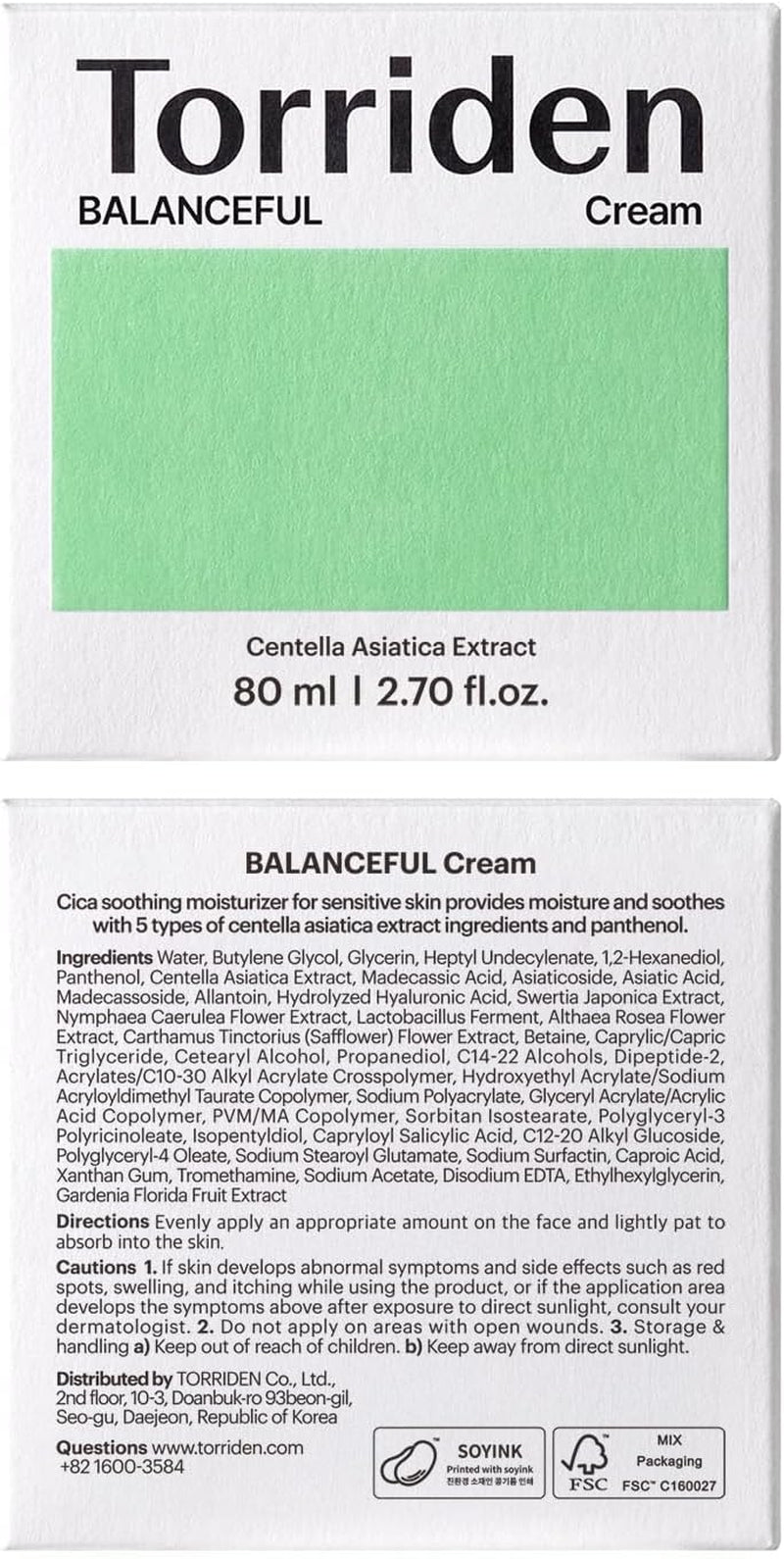 Balanceful Cream | 80Ml | Soothing and Nourishing Moisturiser for Oily and Sensitive Skin, 5D Cica Complex, Korean Skincare