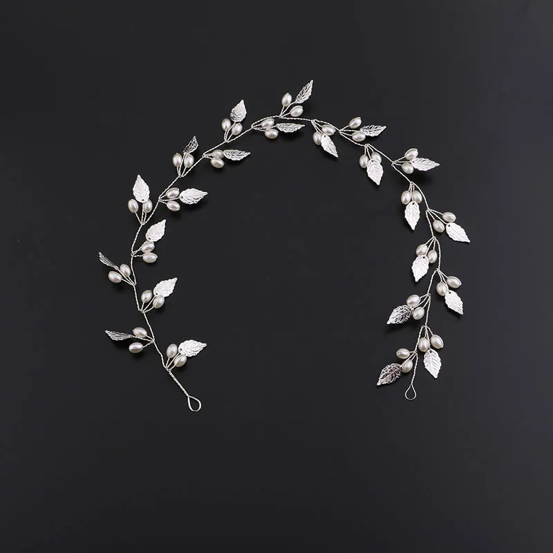 Pearl Flower Headband Tiaras Crowns Girls Silver Gold Color Leaf Headpiece Bridal Hair Jewelry Elegant Wedding Hair Accessories