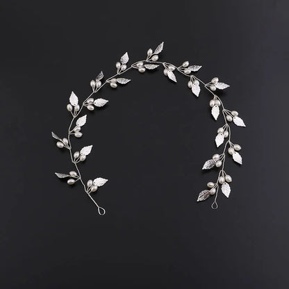 Pearl Flower Headband Tiaras Crowns Girls Silver Gold Color Leaf Headpiece Bridal Hair Jewelry Elegant Wedding Hair Accessories