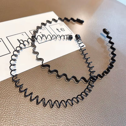 Unisex Black Elastic Non Slip Simple Metal Headbands for Men Women Wavy Hairband Spring Hair Hoop Fashion Hair Accessories