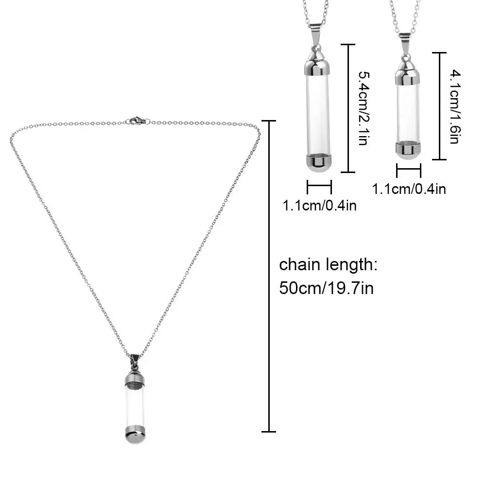 Clear Glass Vial Necklace Openable Screw Cap for Ash Sand Steel Chain Wishing Bottle Pendant Perfume Jars Necklace Lucky Charm