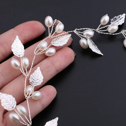 Pearl Flower Headband Tiaras Crowns Girls Silver Gold Color Leaf Headpiece Bridal Hair Jewelry Elegant Wedding Hair Accessories