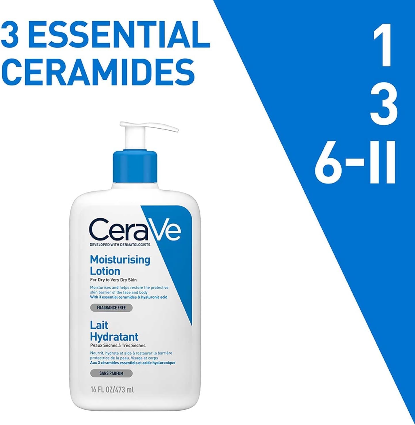 Cerave Moisturising Lotion with Ceramides for Normal to Dry Skin, 473Ml | Lighweight Daily Hydrating Face & Body Moisturiser with Hyaluronic Acid, MVE Technology. Fragrance-Free.