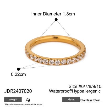Minimalist 18K Gold Color Plated Stainless Steel Geometric Zircon Flower Ring Stackable Texture Ring Women'S Jewelry
