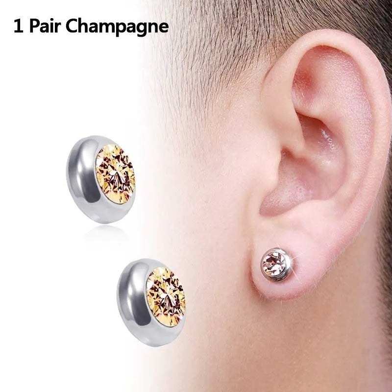1Pair Magnetic Slimming Magnet Earring for Women Men Weight Loss Rhinestone Stainless Steel Ear Studs Health Non Pierced Jewelry
