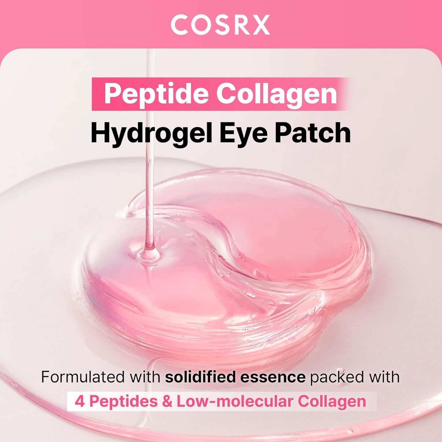 Pink Peptide Collagen Hydrogel Eye Patches 60Pcs | under Eye Patches for Puffy Eyes, Dark Circles & Fine Lines, Firming & Colling Eye Masks for Eye Bags, Korean Skincare