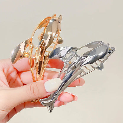 New Women Elegant Gold Silver Dolphin Shape Metal Hair Claw Lady Solid Color Hair Clip Headband Hairpin Fashion Hair Accessories