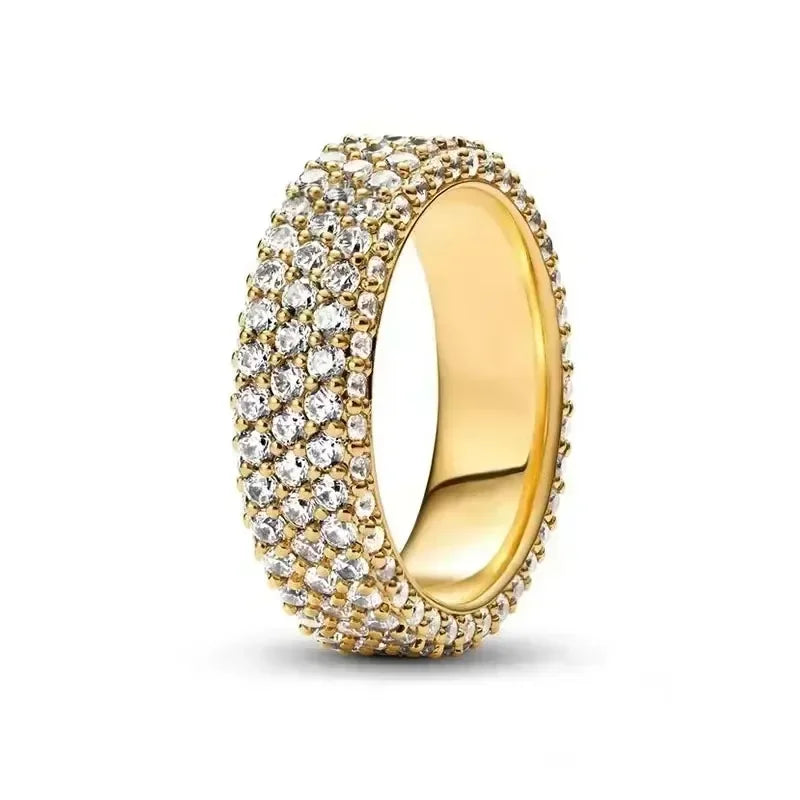 Hot Selling 925 Sterling Silver Exquisite Gold Series Ring, Sparkling Heart-Shaped Crown Ring, Fashionable Charm Jewelry Gift