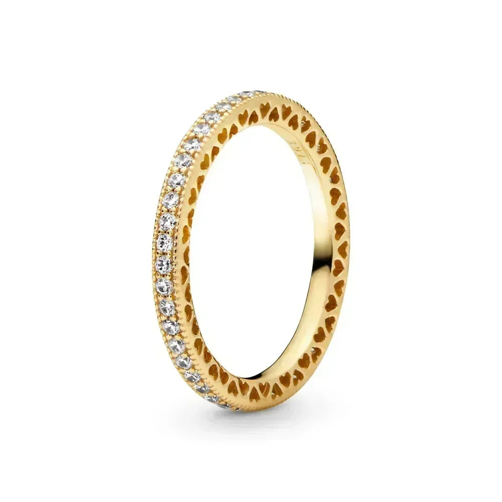 Hot Selling 925 Sterling Silver Exquisite Gold Series Ring, Sparkling Heart-Shaped Crown Ring, Fashionable Charm Jewelry Gift