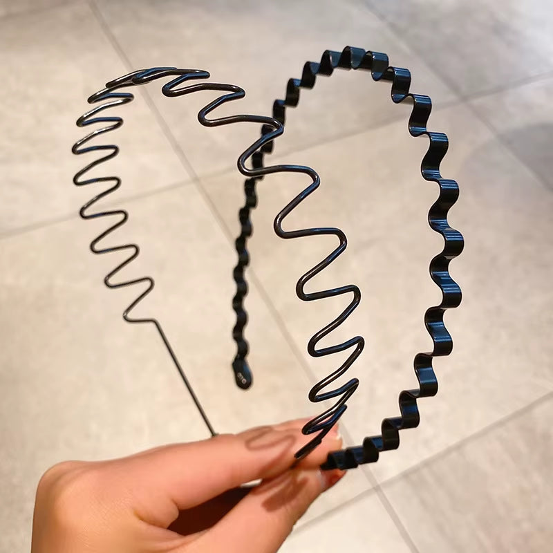 Unisex Black Elastic Non Slip Simple Metal Headbands for Men Women Wavy Hairband Spring Hair Hoop Fashion Hair Accessories