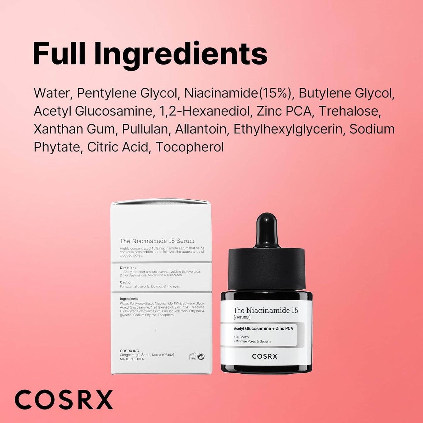 Niacinamide 15% Face Serum, Minimizing Pores & Sebums, Blemish Treatments for Discoloration, Dark Spots, Enlarged Pores, Anti-Aging, 0.67 Fl.Oz / 20 Ml, Animal Testing-Free