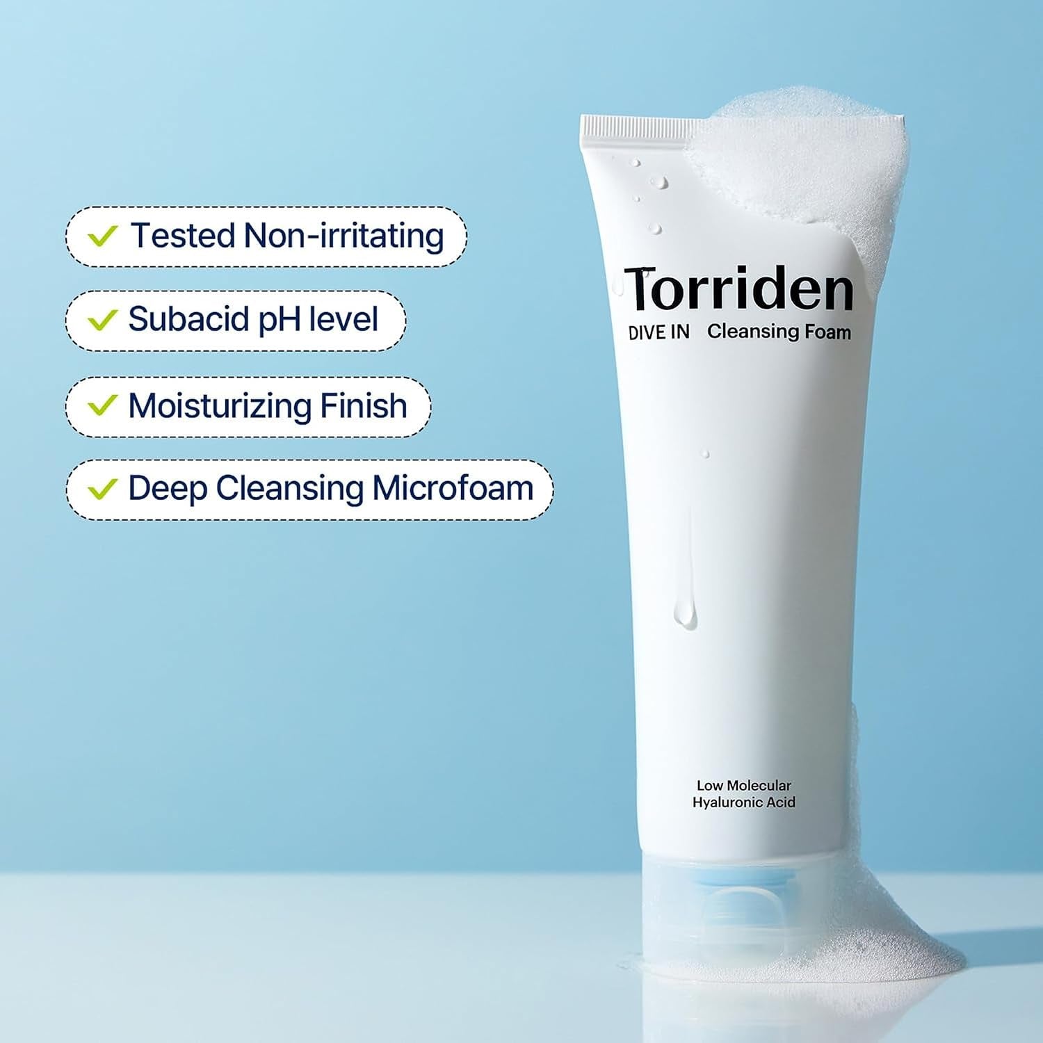DIVE-IN Low Molecular Hyaluronic Acid Cleansing Foam - Mini (30Ml) | Balancing & Moisturising | 8-Layered Hyaluronic Acid, Malachite Extract | Korean Foam Cleanser, Korean Skincare