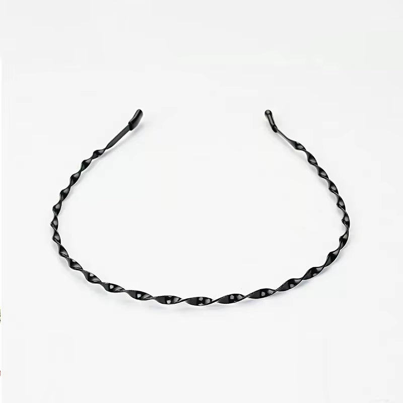 Unisex Black Elastic Non Slip Simple Metal Headbands for Men Women Wavy Hairband Spring Hair Hoop Fashion Hair Accessories