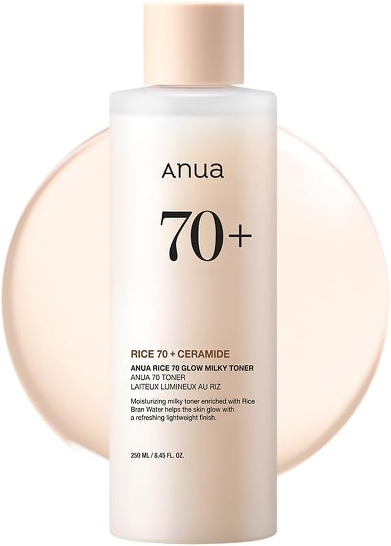 Rice 70 Glow Milky Toner, Glass & Dewy Skin, Hydrating & Barrier Care, Rice Water, Niacinamide, Ceramides, All Skin Types, Fragrance-Free, Non Comedogenic, Korean Skincare, 250Ml
