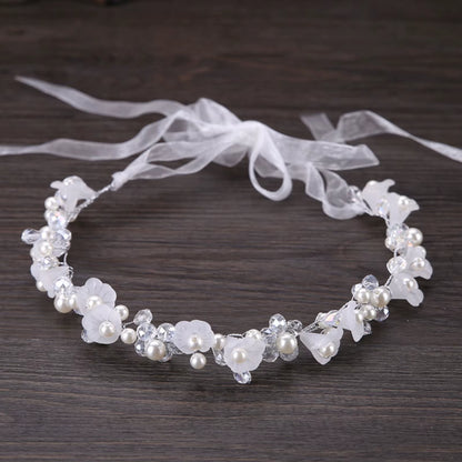 Pearl Flower Headband Tiaras Crowns Girls Silver Gold Color Leaf Headpiece Bridal Hair Jewelry Elegant Wedding Hair Accessories