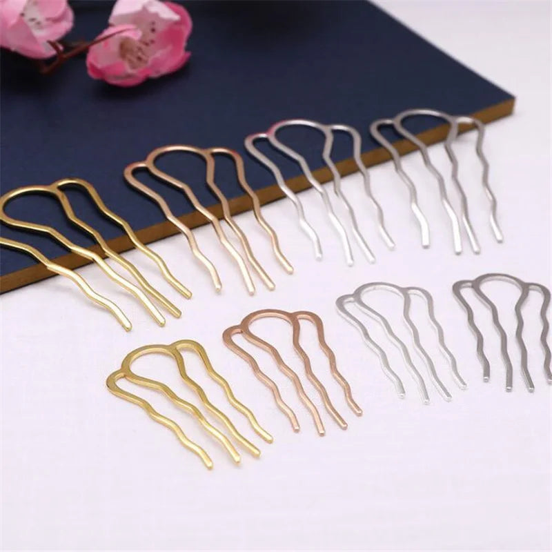 5Pcs 4 Teeth Metal Hair Fork Clip Stick Comb Gums for Women Chinese Bridal Barrettes Accessories Decoration Jewellery Making