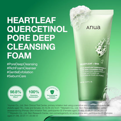 Heartleaf Quercetinol Pore Deep Cleansing Foam, Facial Cleanser, for Double Cleansing, BHA, Hyaluronic Acid, Glycerin, Face Wash, Blackhead Remover, Korean Skincare, 5.07 Fl.Oz
