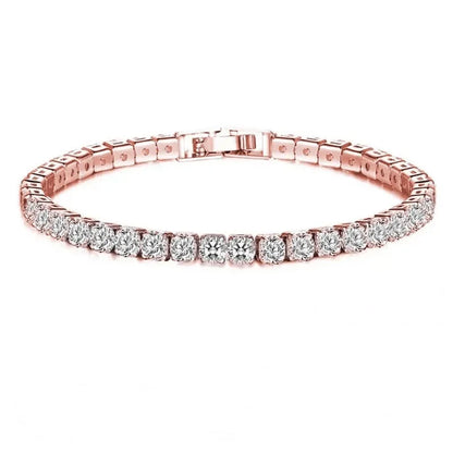 925 Silver Rose Gold Plated Tennis Bracelet 4Mm Shiny Zirconia Jewelry for Women Fashionable Classic Bangle Accessory