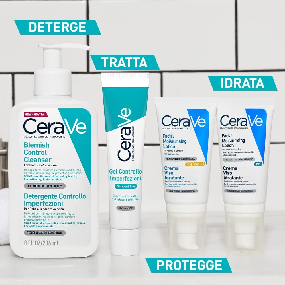Cerave Blemish Control Cleanser for Blemish-Prone Oily Skin, 236Ml | Exfoliating Gel-To-Foam Face Wash with 3 Essential Ceramides, Reduces Blackheads & Breakouts, Oil-Absorbing