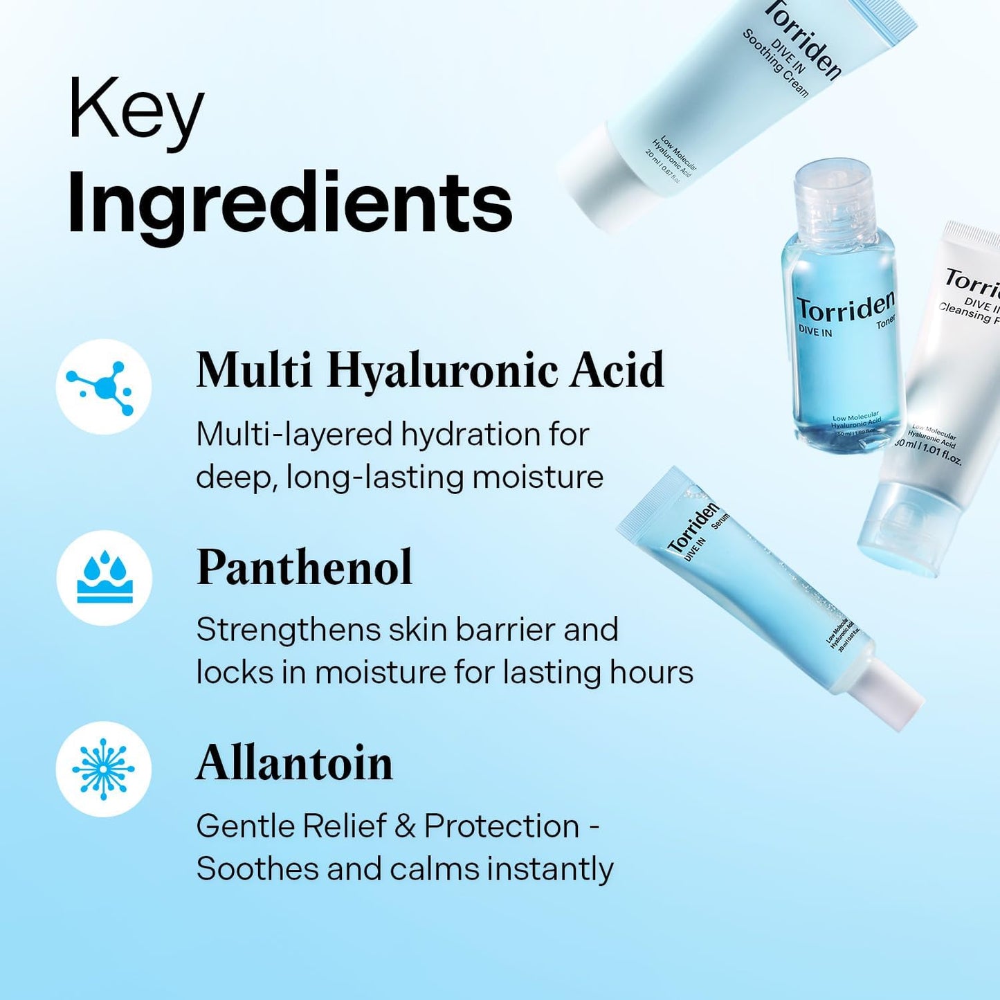 DIVE in Sample Set | Daily Skin Care Set with Hyaluronic Acid - 4-Step Care Routine with Cleansing Foam, Facial Toner, Serum and Cream | Korean Skincare Set