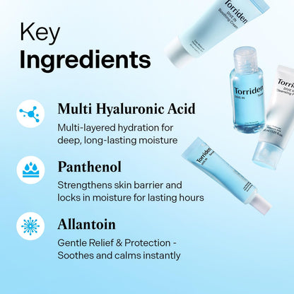 DIVE in Sample Set | Daily Skin Care Set with Hyaluronic Acid - 4-Step Care Routine with Cleansing Foam, Facial Toner, Serum and Cream | Korean Skincare Set
