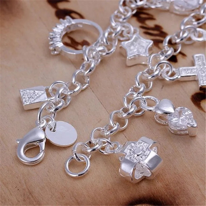 925 Sterling Silver Hot Sale Valentine Gift Charm Color Jewelry Fashion Bracelets Cute Women Lady Wedding Charms