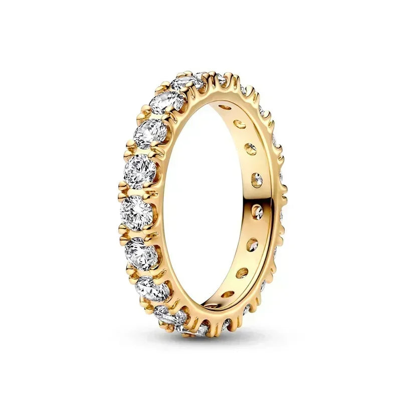 Hot Selling 925 Sterling Silver Exquisite Gold Series Ring, Sparkling Heart-Shaped Crown Ring, Fashionable Charm Jewelry Gift