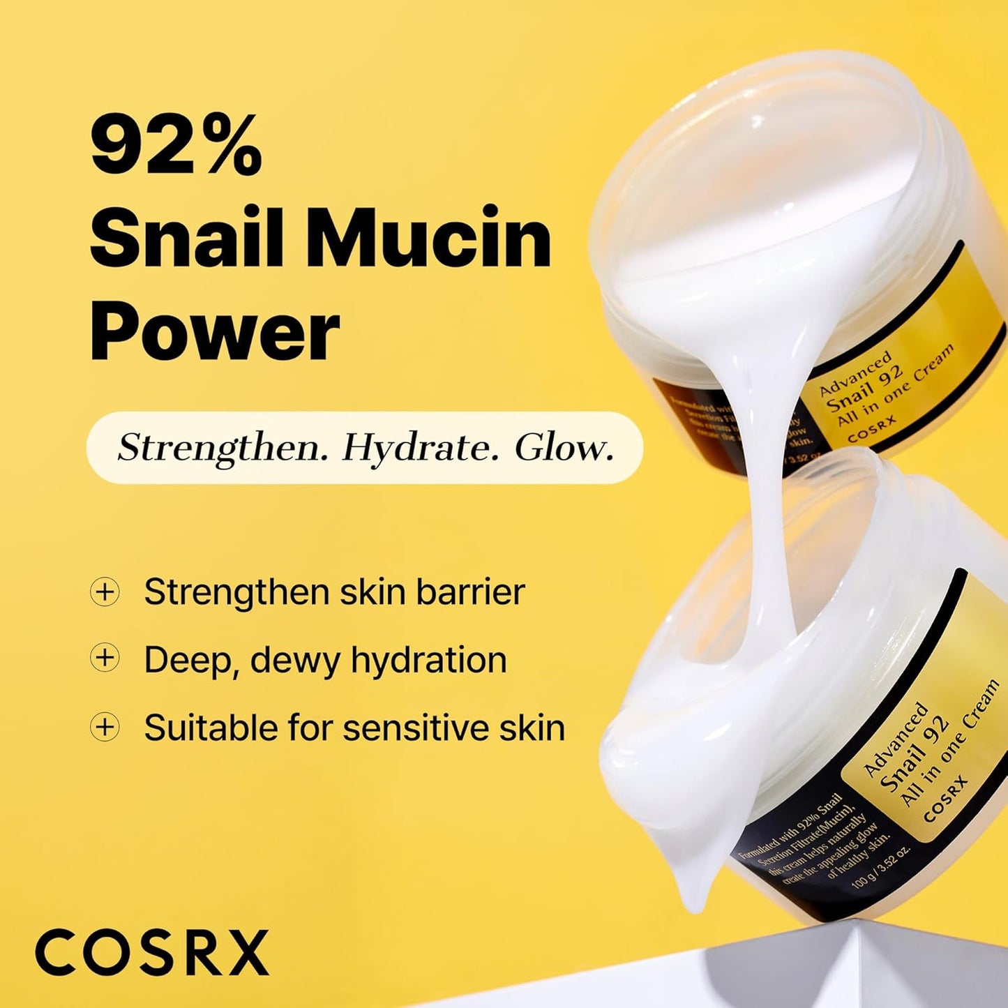 Advanced Snail 92 All in One Cream 100G, Facial Gel Moisturiser | for Dry, Sensitive and anti Ageing Skin, Daily Soothing Hydrating Moisturising Cream, Korean Skincare