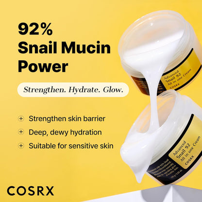 Advanced Snail 92 All in One Cream 100G, Facial Gel Moisturiser | for Dry, Sensitive and anti Ageing Skin, Daily Soothing Hydrating Moisturising Cream, Korean Skincare