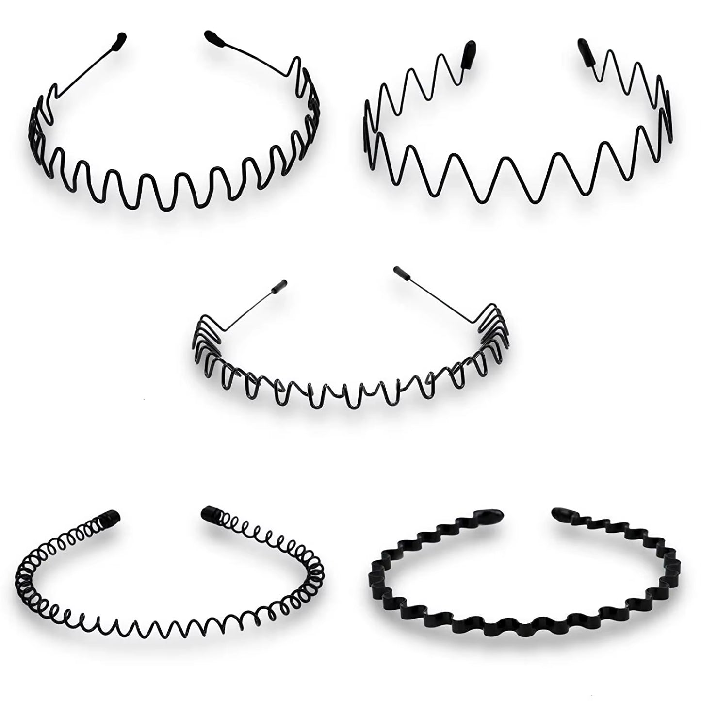 Unisex Black Elastic Non Slip Simple Metal Headbands for Men Women Wavy Hairband Spring Hair Hoop Fashion Hair Accessories