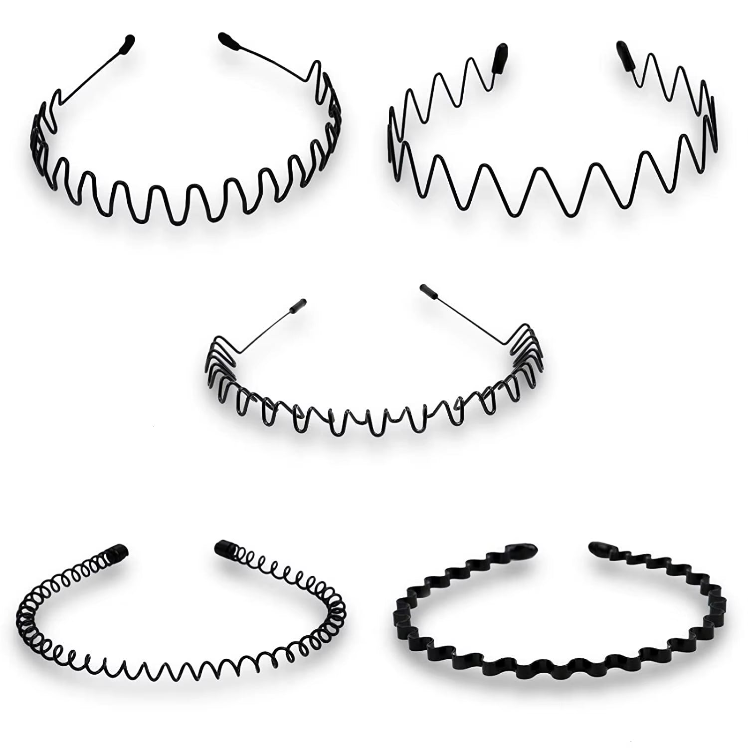 Unisex Black Elastic Non Slip Simple Metal Headbands for Men Women Wavy Hairband Spring Hair Hoop Fashion Hair Accessories