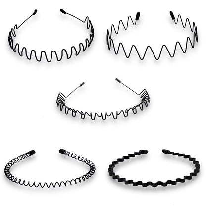 Unisex Black Elastic Non Slip Simple Metal Headbands for Men Women Wavy Hairband Spring Hair Hoop Fashion Hair Accessories
