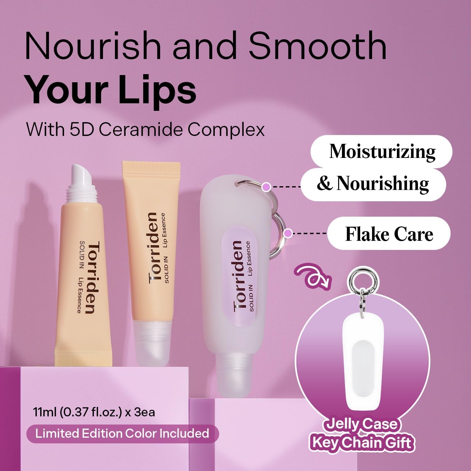 SOLID in Ceramide Lip Essence 11Ml X 3 (Pack of 3) + Jelly Case Key Chain | Moisturizing Lip Essence for Glowy, Plumped, and Radiant Lip | Korean Lip Balm