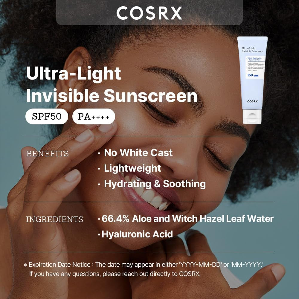 Ultra-Light Invisible Sunscreen SPF 50 Face Moisturiser, PA++++ Korean Sunscreen, Non Oily Sun Cream, UVA/UVB Protection, Daily Hydrating Sun Lotion, No White Cast 50Ml