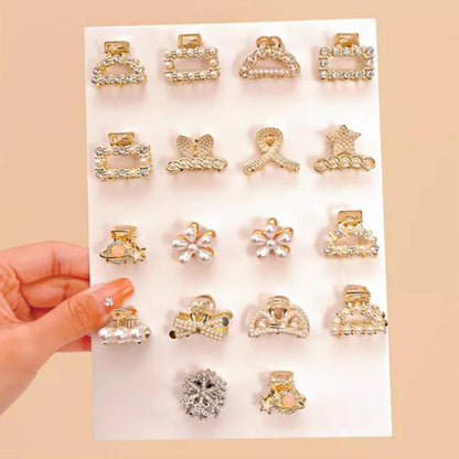 6/8/10Pcs/Set Small Rhinestone Pearls Geometric Metal Hair Claws for Women Girls Sweet Mini Hair Clips Hairpins Hair Accessories
