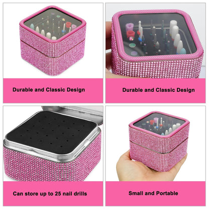 25Pcs Nail Drill Bits Set with Rhinestone Storage Box