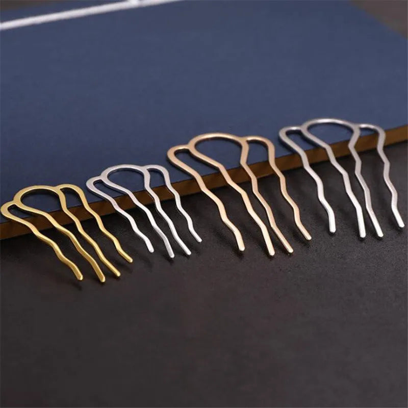 5Pcs 4 Teeth Metal Hair Fork Clip Stick Comb Gums for Women Chinese Bridal Barrettes Accessories Decoration Jewellery Making
