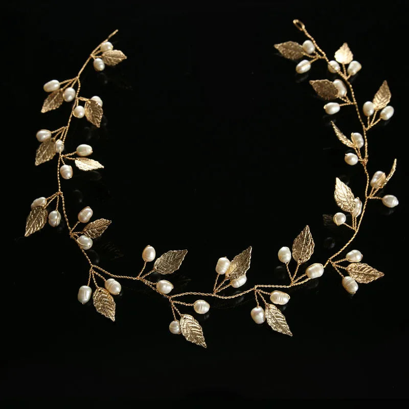 Pearl Flower Headband Tiaras Crowns Girls Silver Gold Color Leaf Headpiece Bridal Hair Jewelry Elegant Wedding Hair Accessories