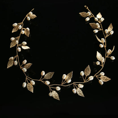 Pearl Flower Headband Tiaras Crowns Girls Silver Gold Color Leaf Headpiece Bridal Hair Jewelry Elegant Wedding Hair Accessories