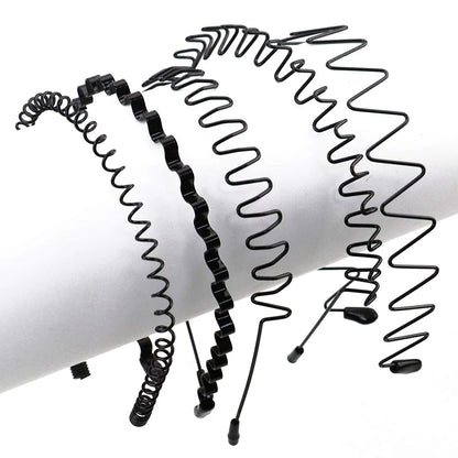 Unisex Black Elastic Non Slip Simple Metal Headbands for Men Women Wavy Hairband Spring Hair Hoop Fashion Hair Accessories