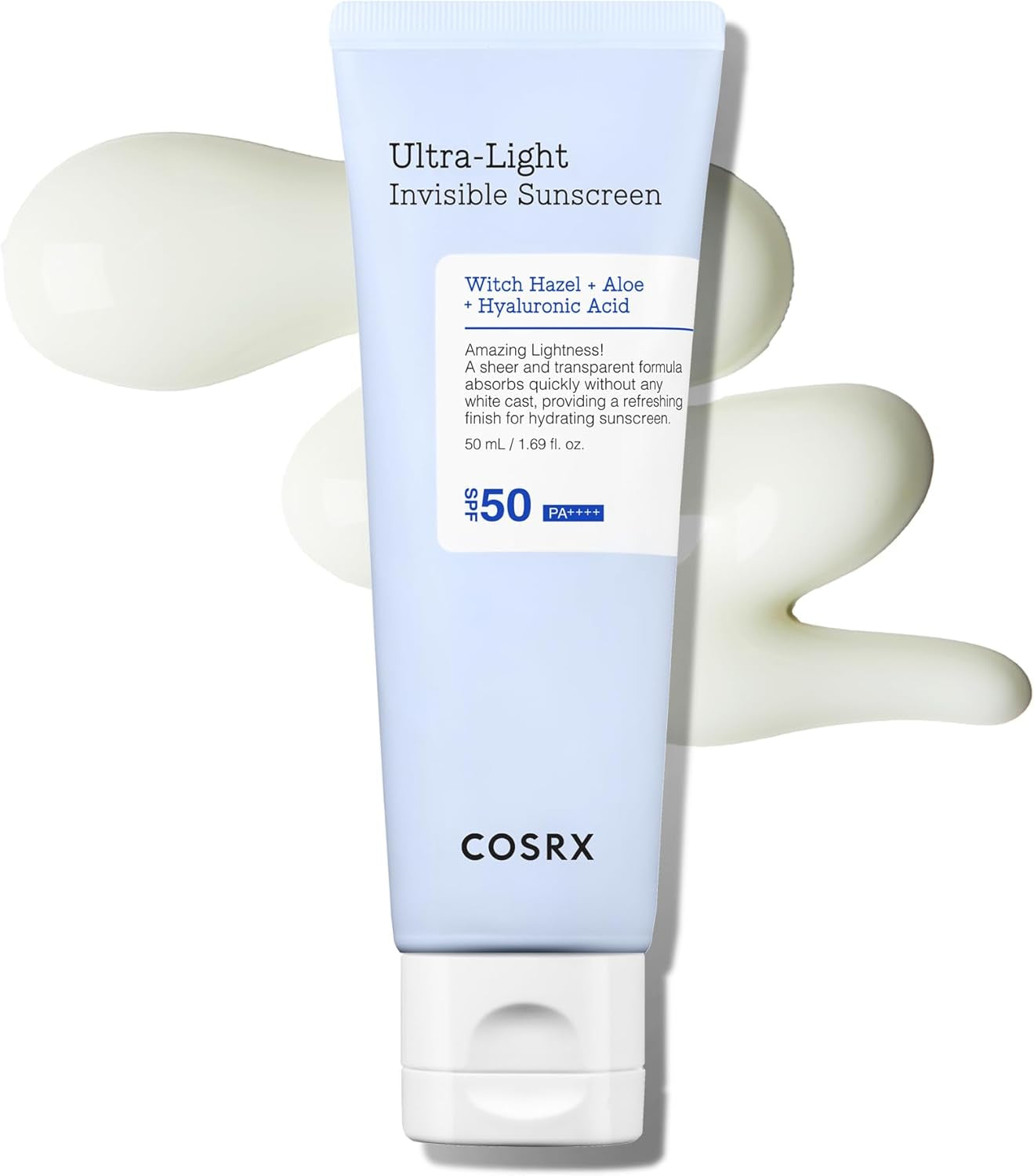 Ultra-Light Invisible Sunscreen SPF 50 Face Moisturiser, PA++++ Korean Sunscreen, Non Oily Sun Cream, UVA/UVB Protection, Daily Hydrating Sun Lotion, No White Cast 50Ml