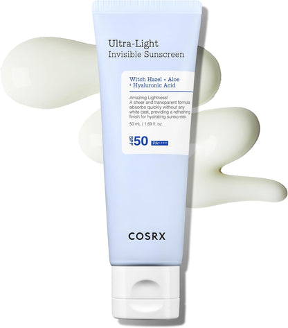 Ultra-Light Invisible Sunscreen SPF 50 Face Moisturiser, PA++++ Korean Sunscreen, Non Oily Sun Cream, UVA/UVB Protection, Daily Hydrating Sun Lotion, No White Cast 50Ml