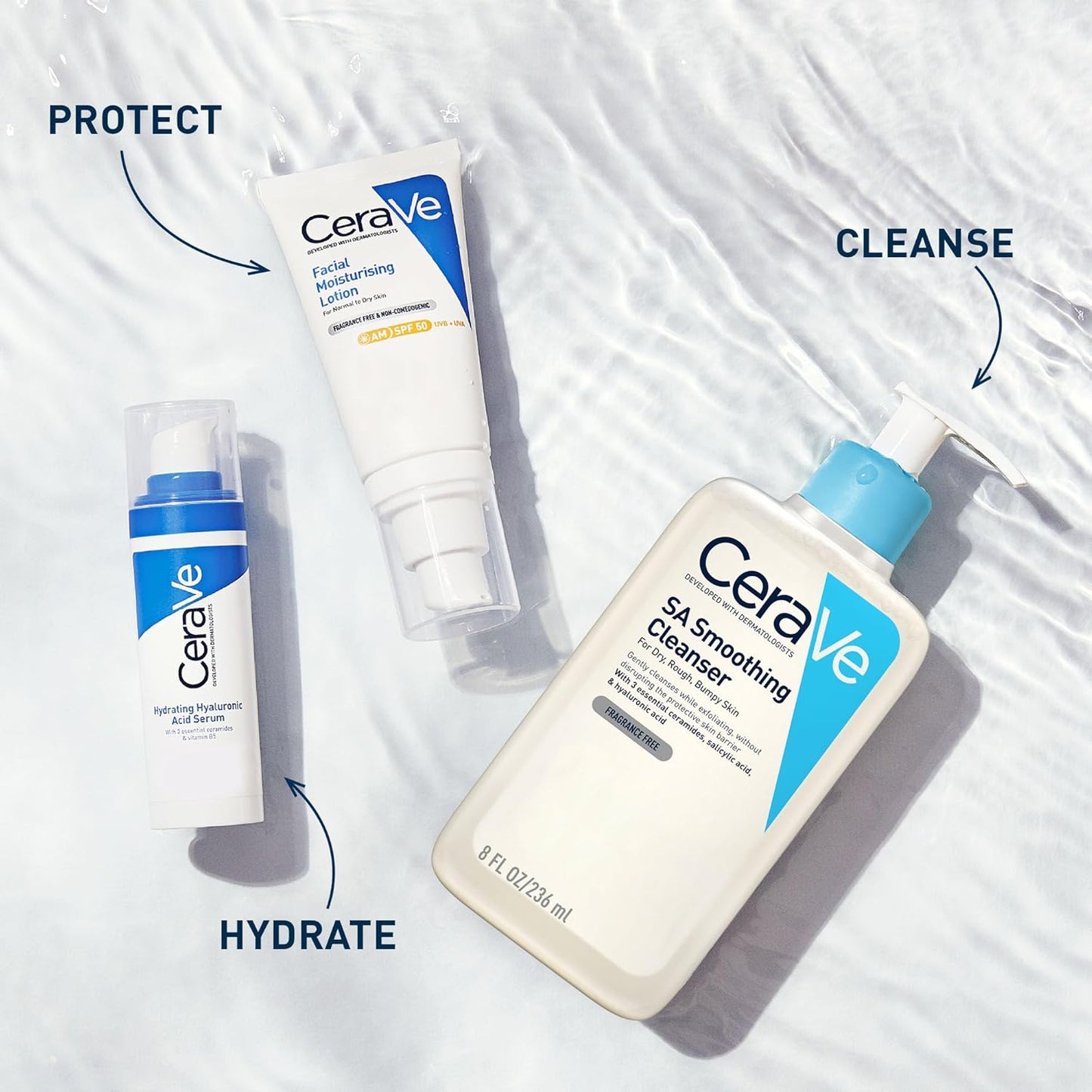 Cerave SA Smoothing Cleanser, Salicylic Acid, Rough & Bumpy Skin, 473Ml | Exfoliating Cleanser with 3 Essential Ceramides, Hyaluronic Acid, for Dry Rough & Bumpy Skin, Dermatologist Developed