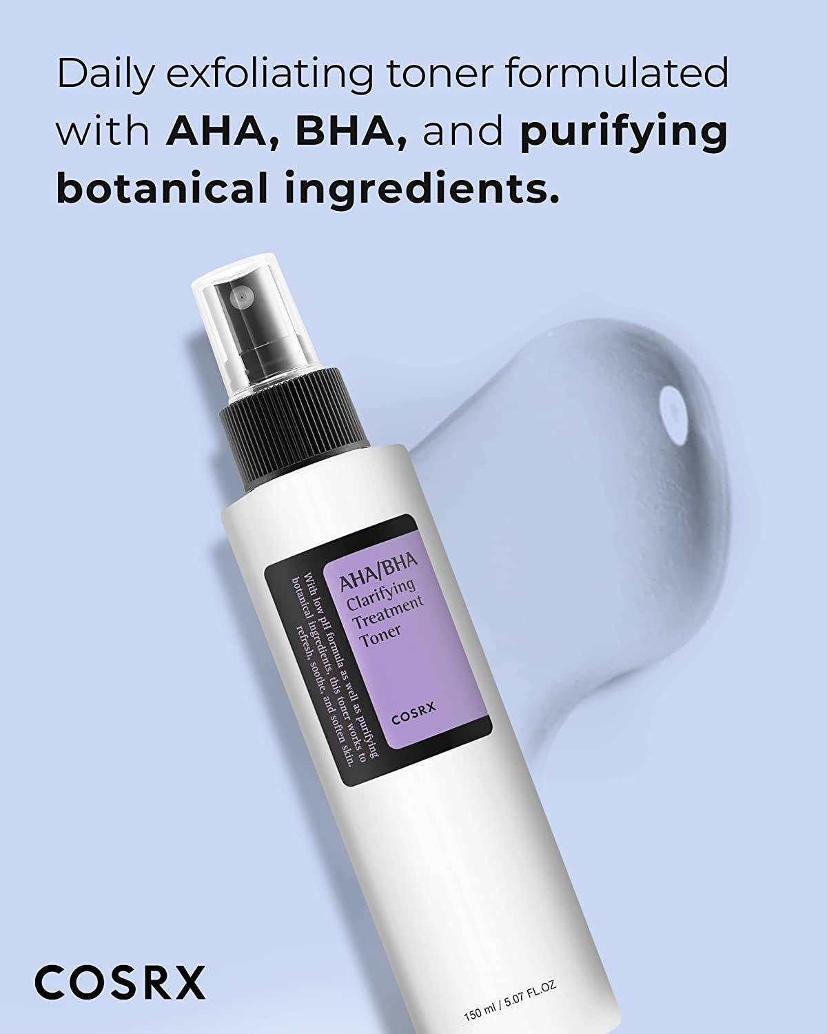 AHA/BHA Treatment Toner Facial Exfoliating Spray with Glycolic Acid, Blemish Control and Oil Balancing Korean Toner, Gentle Exfoliation and Minimizing Whiteheads and Pores Korean Skincare 150Ml | Facial Exfoliating Mist for Uneven Skin Texture, Mild Daily Formula, Glow, Clarity Care, Korean Skin Care