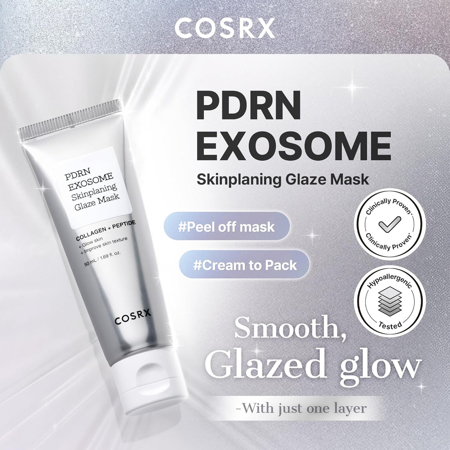 PDRN Exosome Skinplaning Glaze Mask 50Ml (Brush Included) | Peel off Face Mask for Glass Skin, Gentle Exfoliation, Overnight Wrapping Treatment, Korean Skincare