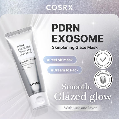 PDRN Exosome Skinplaning Glaze Mask 50Ml (Brush Included) | Peel off Face Mask for Glass Skin, Gentle Exfoliation, Overnight Wrapping Treatment, Korean Skincare