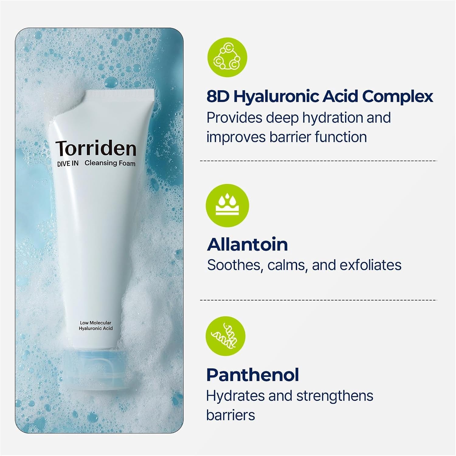 DIVE-IN Low Molecular Hyaluronic Acid Cleansing Foam - Mini (30Ml) | Balancing & Moisturising | 8-Layered Hyaluronic Acid, Malachite Extract | Korean Foam Cleanser, Korean Skincare