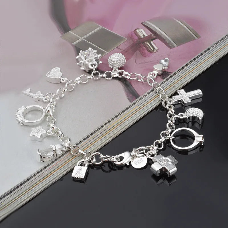 925 Sterling Silver Hot Sale Valentine Gift Charm Color Jewelry Fashion Bracelets Cute Women Lady Wedding Charms